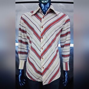 Decoy Italia Button-Up Shirt Men’s Large 28-29 Blue Burgundy White Textured NWOT